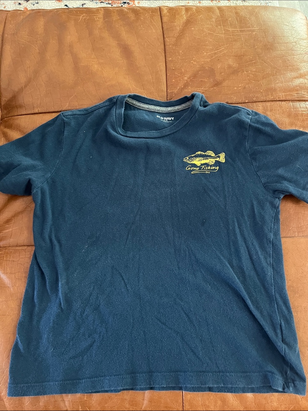 Old Navy Navy Short-Sleeve 'Gone Fishing' Graphic Tee with Yellow Accent